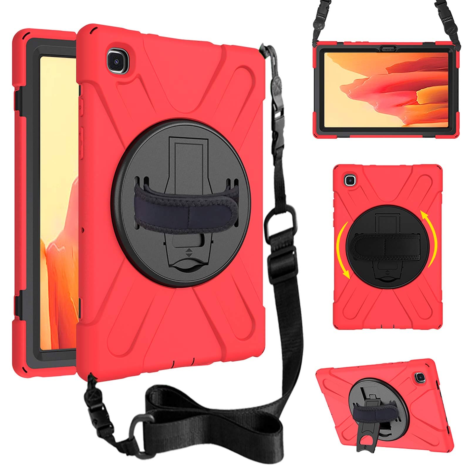Junfire Samsung Galaxy Tab A7 Case 10.4 Inch, Case for Galaxy A7 Tablet Heavy Duty Shockproof Protective Cover (SM-T500/T503/T505/T507) 2020/2022 with Rotating Kickstand, Shoulder & Hand Strap, Red