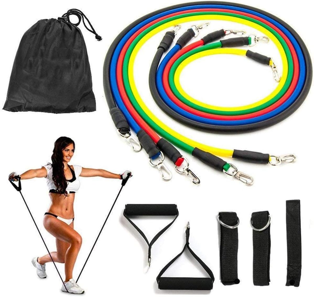 COOLGIRL Resistance Band Set - Include 5 Stackable Exercise Bands with Waterproof Carrying Case, Door Anchor Attachment, Legs Ankle Straps for Home Gym Fitness, Physical Therapy, Up to 150 lbs