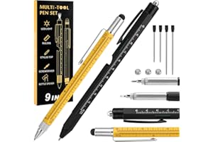 9-in-1 Multitool Pen - Compact EDC Gadgets with LED Light, Stylus, Ruler, Level, Bottle Opener & Screwdriver, Portable Multi 
