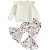 Mubineo Toddler Baby Girl Clothes Cute Outfits Long Sleeve Sweatshirt Tops Floral Bell Bottom Pant Fall Winter Outfit