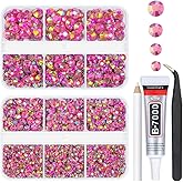qiipii Rose Pink AB Resin Rhinestones w B7000 Jewelry Glue for Bedazzling Crafting Light Hot Pink Flatback Stones 3mm 4mm 5mm 6mm Diamonds Crystals Gems Charms for Nails Face Makeup Tumblers Crafts