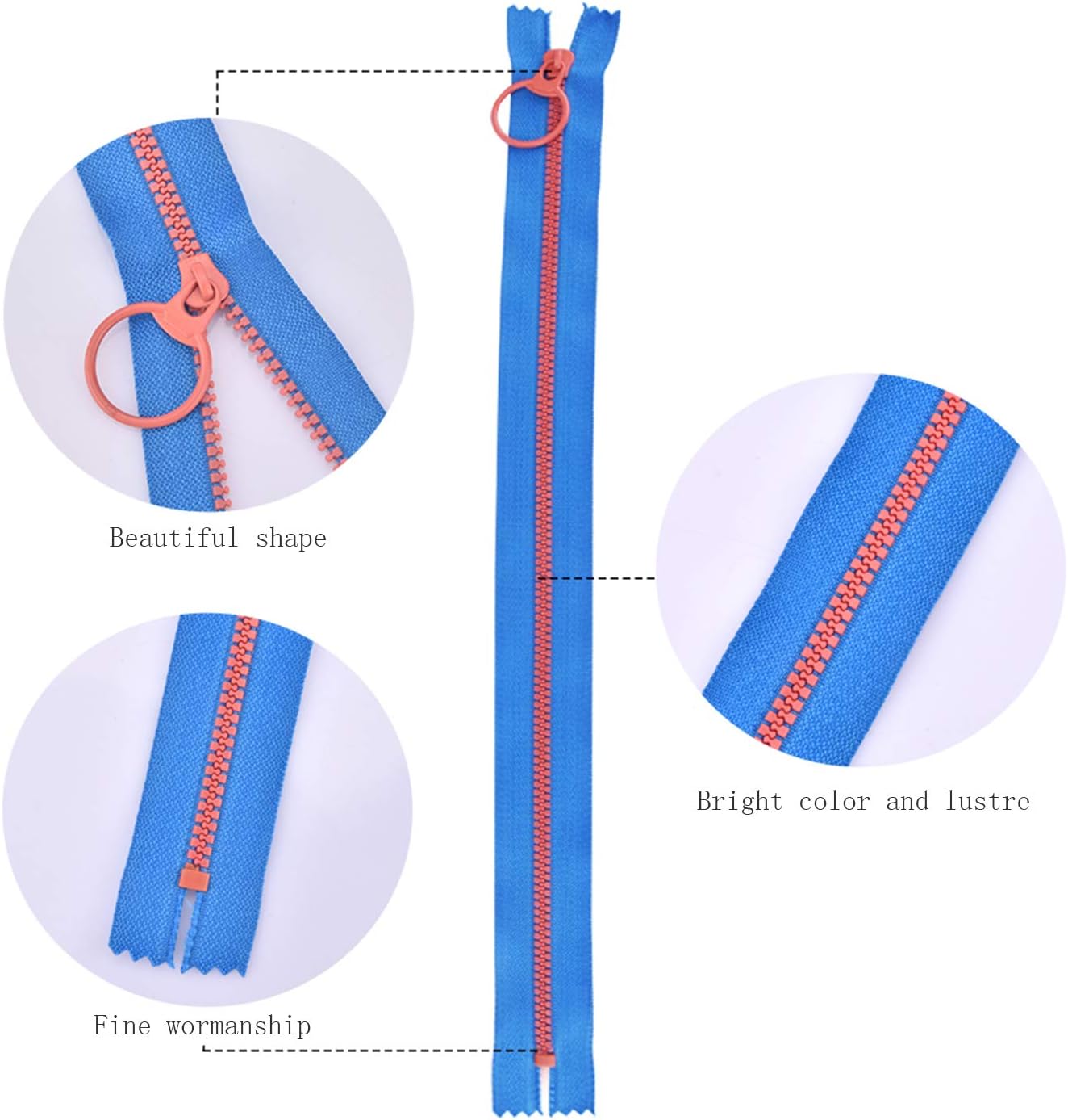 Hossom 20pcs 8inch Nylon Coil Zippers, Resin Zipper, Colourful Zippers with Lifting Ring Quoit, Sewing Zippers, Supplies Zippers for DIY Sewing Craft Tailor Bag Garment (10 Color)