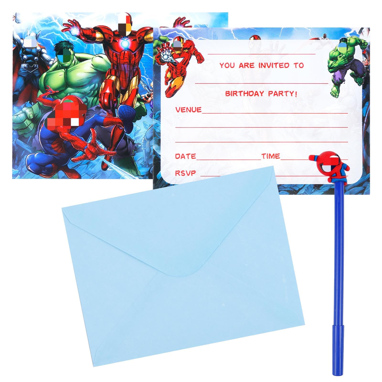 20PCS Ave-ge Party Invitations Kids+ 1Pcs Kawaii Gel Pen, Cartoon Birthday Invitations,Kids Party Invites with 20 Envelopes,Invite Cards Birthday Supplies Double Sided Invites Cards for Boys Girls — image 1