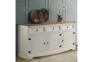 Furniture Dash Solid Wood Sideboard Buffet 65.9" W, 16.9" D, 31.6" H - Wooden Storage Cabinet 3 Doors & 3 Drawers, Cupboard Console Table, Ideal for Living Room, Kitchen Island, Dining Room - White