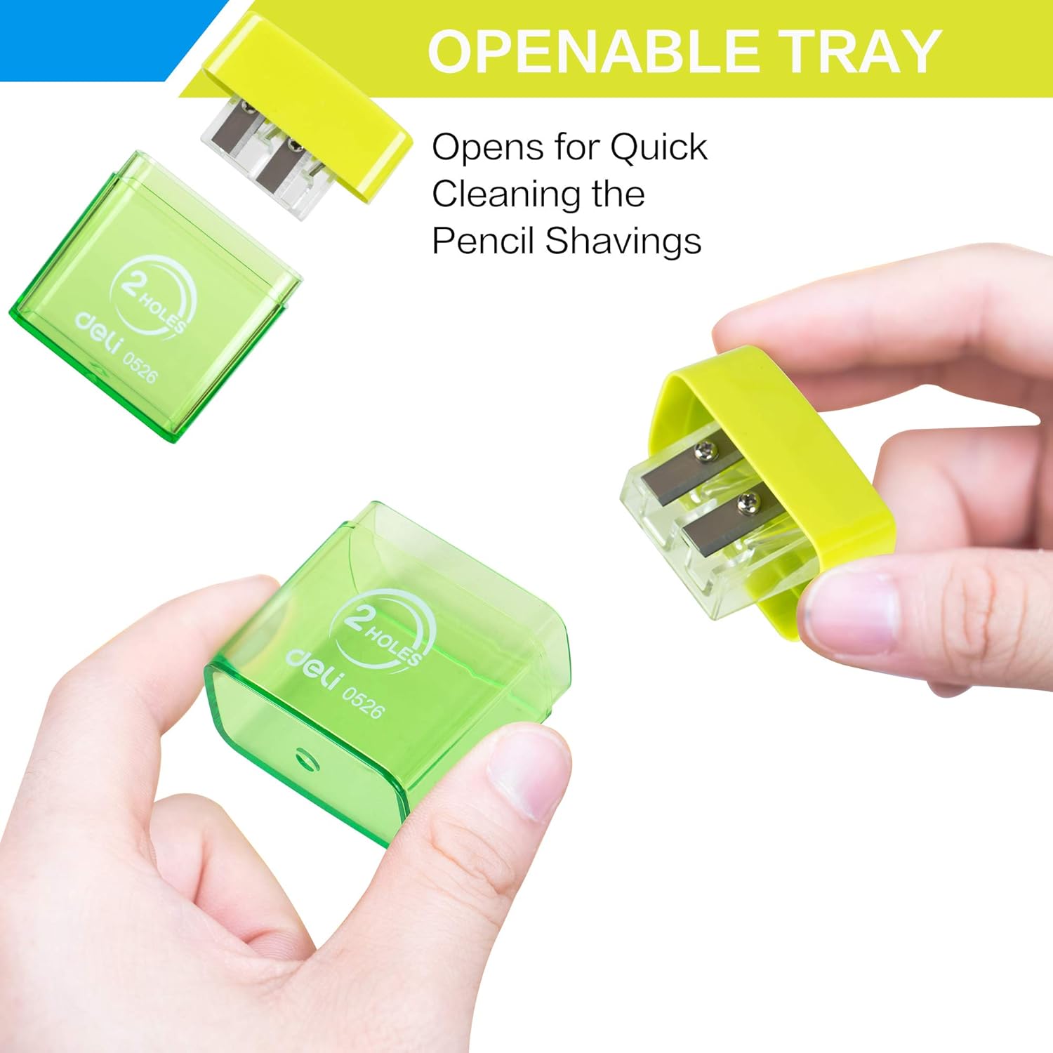 Deli Manual Pencil Sharpener with Lid, Pencil Sharpener Handheld, 2 Holes for Standard and Jumbo Pencils, Perfect for Kids, Random Color : Office Products