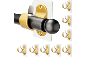 ANTIMBEE 8 Pack No Drilling Curtain Rod Holder, Self Adhesive Curtain Rod Brackets, Golden Curtain Rod Hangers for Bathroom, Living Room, Kitchen, Apartment