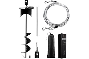 Snagle Paw Dog Tie Out Cable & Stake with Lock Cap - 20ft Heavy Duty Rust Proof Cable, 360° Swivel Dog Yard Leash & Stake Up 