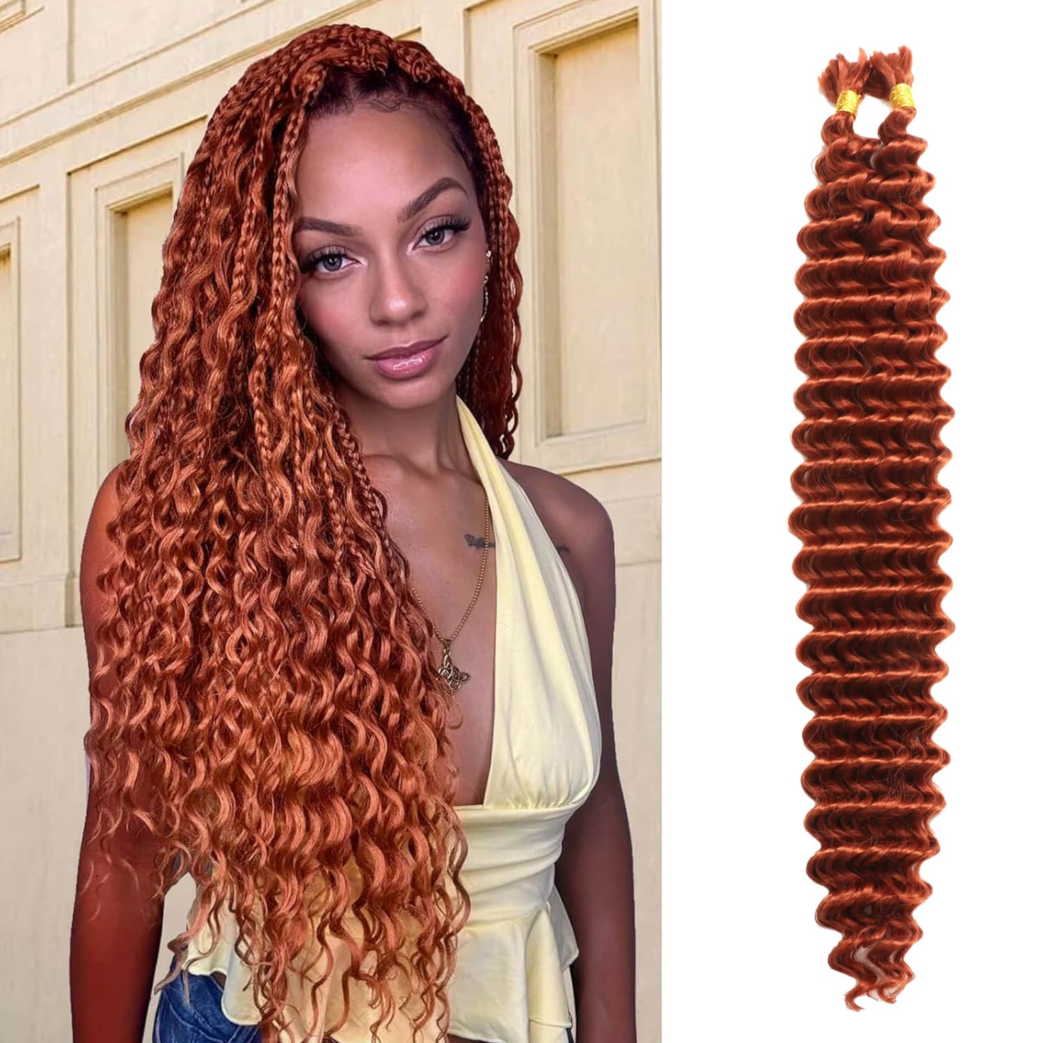 Curly Braiding Hair for Boho Braids 2 Bundles 100g Synthetic Deep Wave Bulk No Weft Wet and Wavy Crochet Hair for Women Knotless Braids Hair Extensions (350#, 18 Inch(50g/Bundle x2)) — image 1