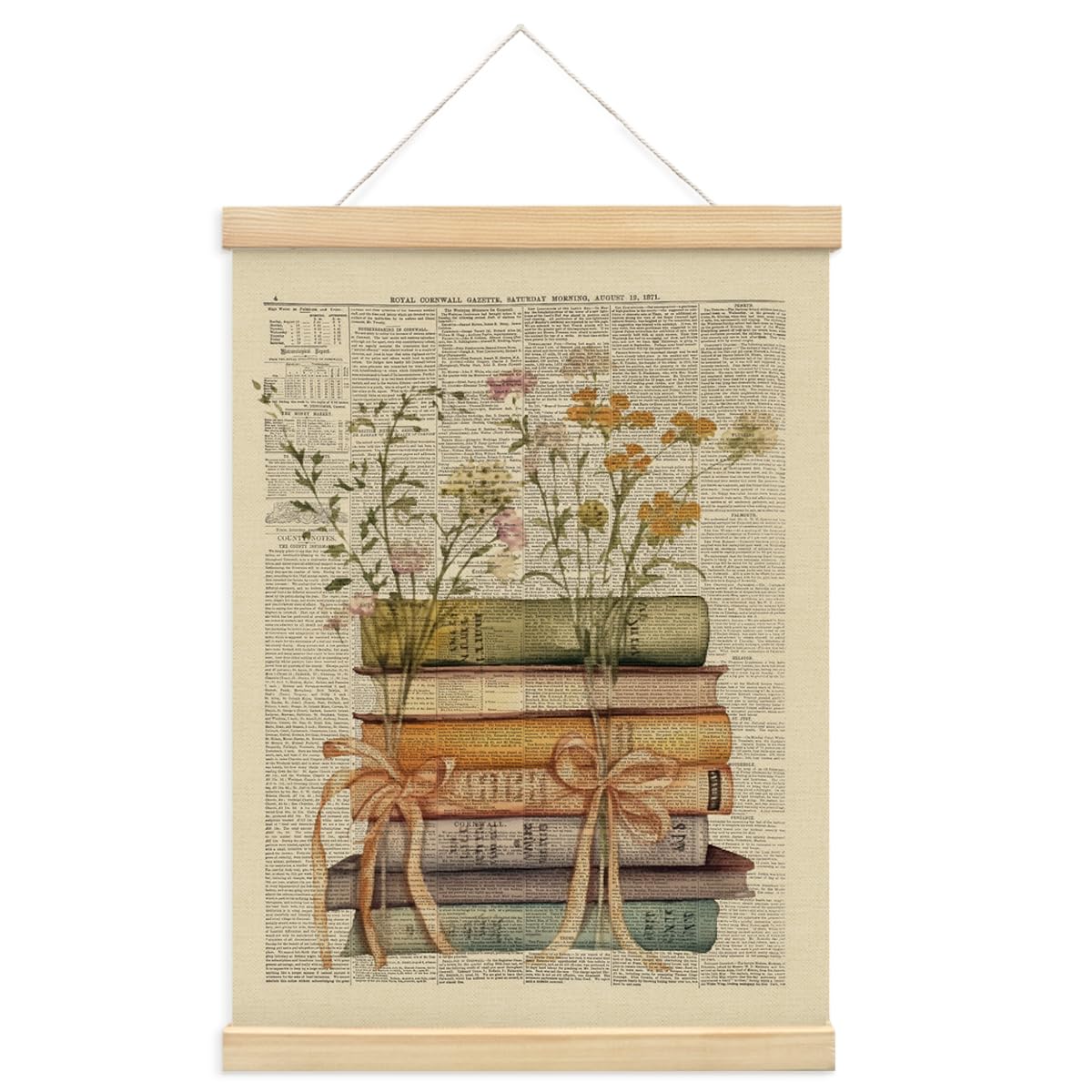 Photo 1 of PLKMN Vintage Floral Book Posters with Wooden Hanger, Book Wall Art for Classroom & Library, 12x16 Inch