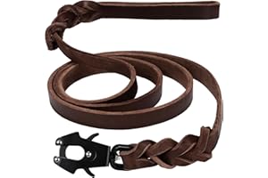 GEIT 4/5/6FT Leather Dog Leash, Heavy Duty Dog Training Leashes, Genuine Leather Braided Leash with Quick Release/Locking Tactical Frog Clip for Medium and Large Dogs