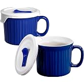 CorningWare Pop-Ins 20oz Blueberry Meal Mugs with Vented Lids (2-Pack) | Stoneware Construction | Microwave Safe | Dishwasher Safe | Portion Sized | Stackable Design
