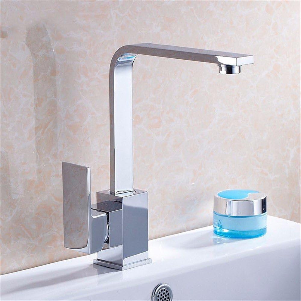 Bathroom Sink Taps Silver Kitchen Taps / Washbasin Taps Bath, Dish Basin Pan, Hot And Cold Water Taps, Square Flat Pipe Rotating Water