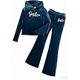 Zylvae 6-13 Years Girls Clothing Heart Print Hoodie Top + Heart Print Flare Leg Pants 2PC Clothing Set