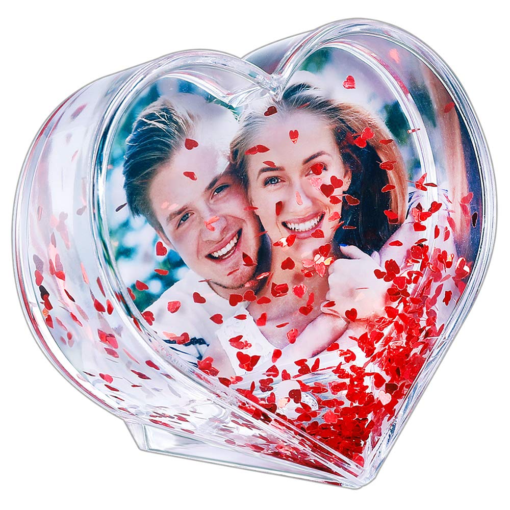Glitter Heart Shaped Picture Frames Liquid Snow Globe Photo Frame for Couples Friends Family (Love)