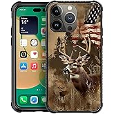 NONMY Phone Case Compatible with iPhone 14 Pro Max - Wireless Charging Compatible,S Hunting Deer Forest USA Flag TPU Bumper and Hard PC Pattern Back Case