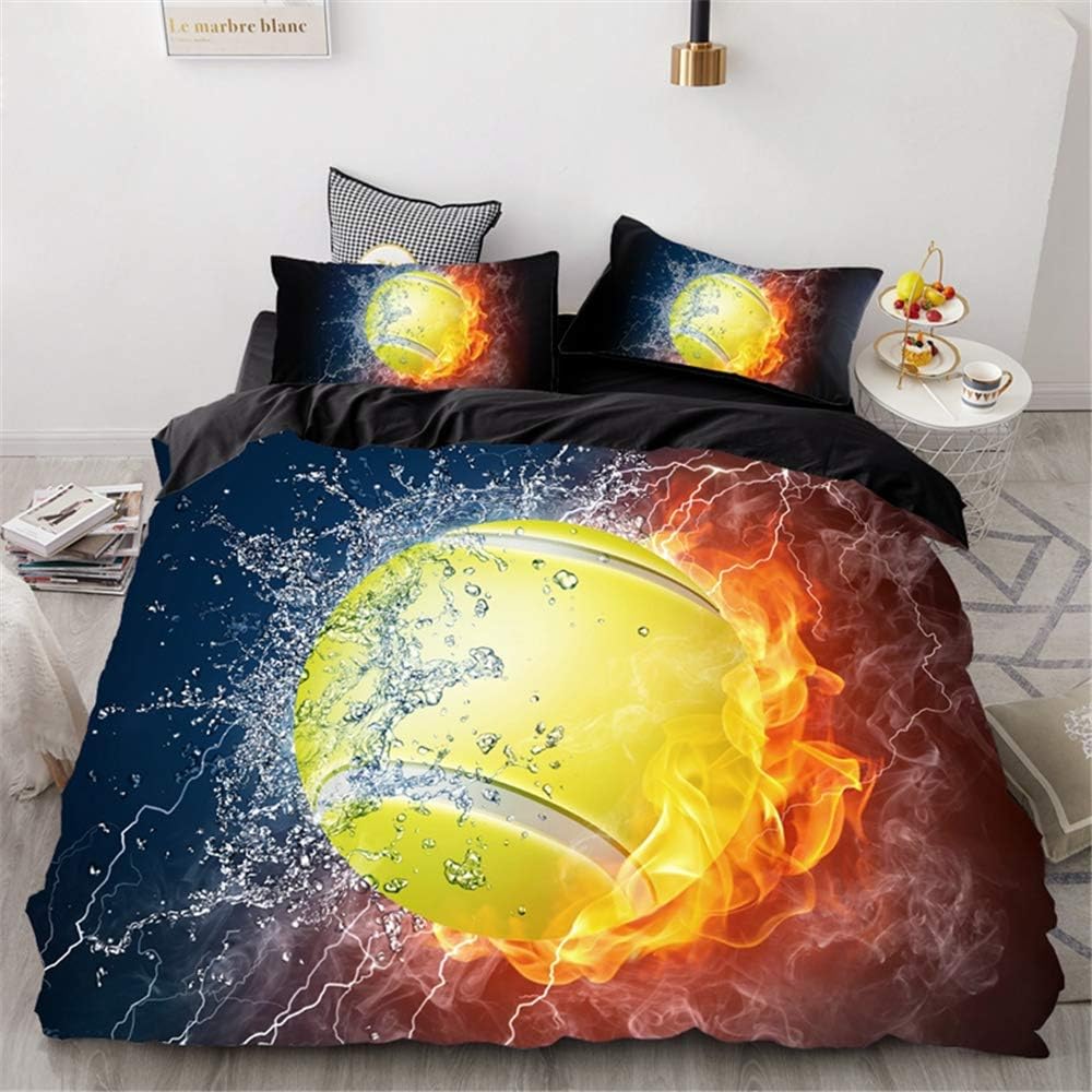 Meiju Duvet Cover Set 3D Ball Sport Print Bedding Duvet Cover with Pillowcases for Double King Single Bed Microfiber Bedroom Duvet Set (140x200cm (2pcs),Water tennis)