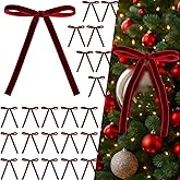 24PCS Velvet Bows for Christmas Tree, Velvet Christmas Bows - Xmas Vintage Burgundy Bows for Tree Wreaths Door Garland Gifts, Xmas Tree Decorations