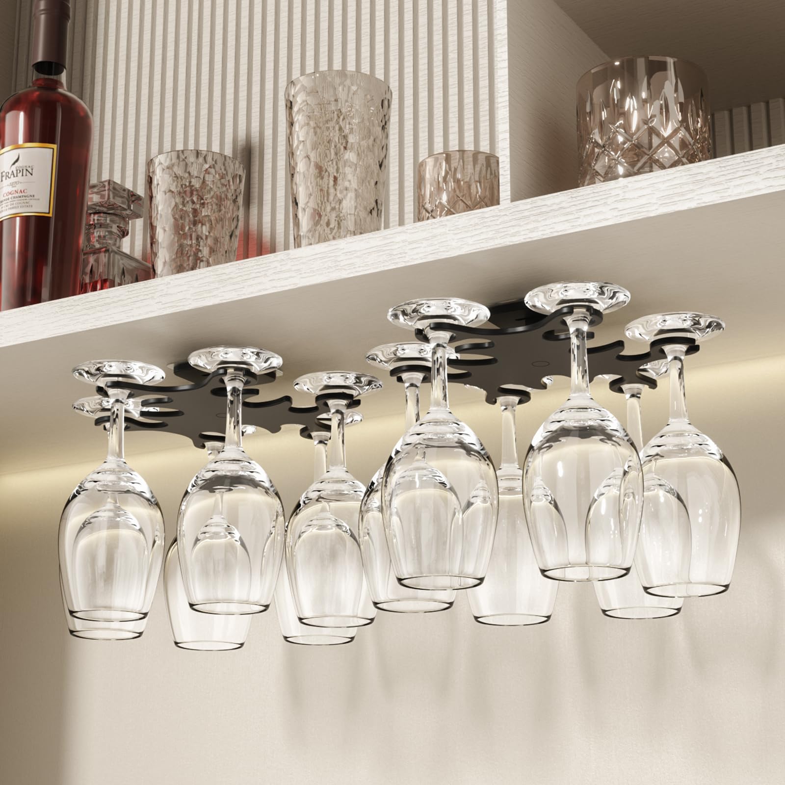 Photo 1 of Vaisoeny Under Cabinet Wine Glass Holder, 360° Infinitely Rotating Wine Glass Holder, 2PACK No Drilling Wine Glass Rack for Kitchen, Dining and Bar.(Black)