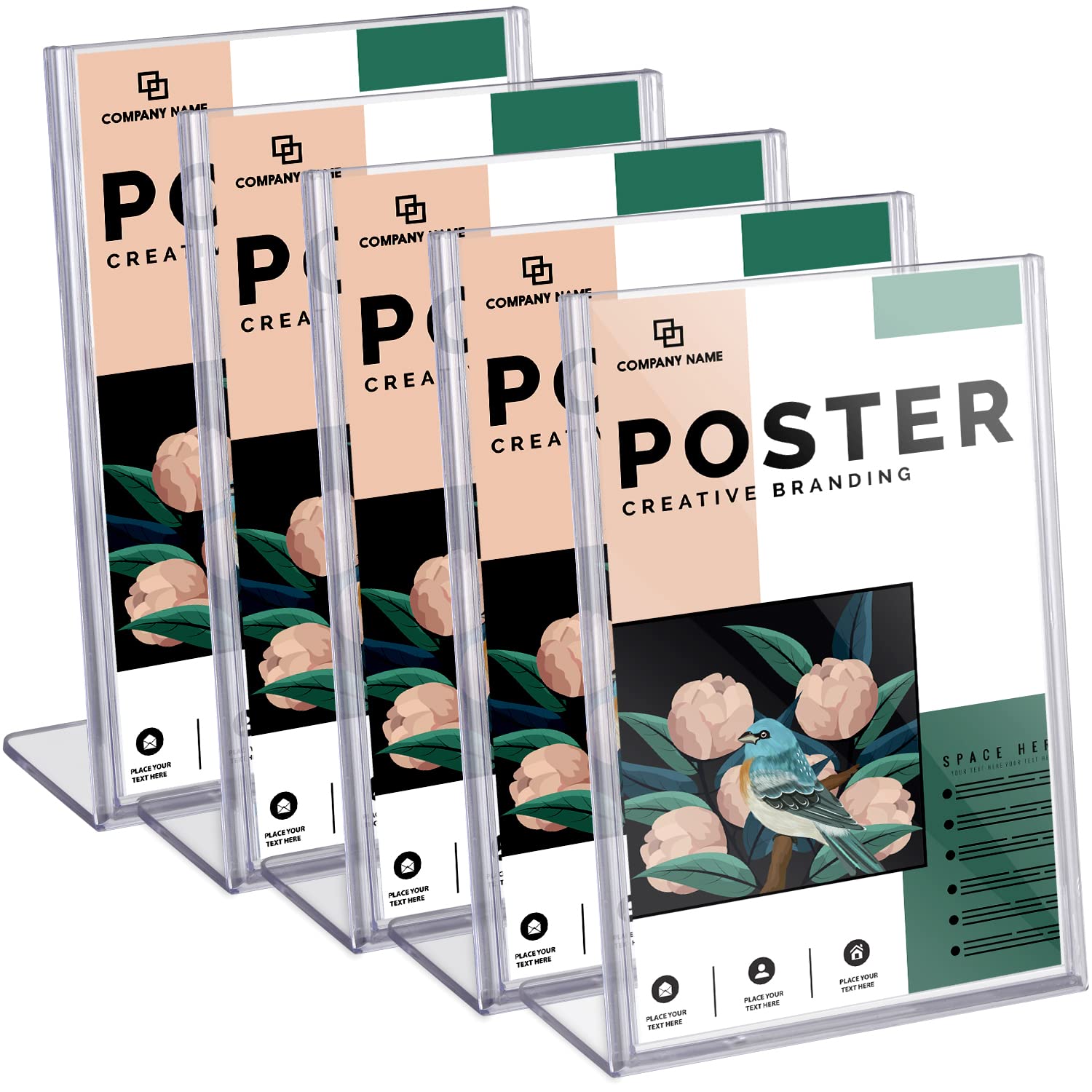 weegoo 5 Pack A4 Acrylic Sign Holder, Clear Plastic Display Sign Stands, Table Menu Holder Slanted Display Stand for Restaurant, Store, Hotel, Office, Exhibition,TPA4