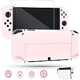 Pink Dockable Case for Nintendo Switch OLED, FUNDIARY Cute Protective Case Protector for Switch OLED Console Accessories with Screen Protector and 4 Thumb Grip Caps