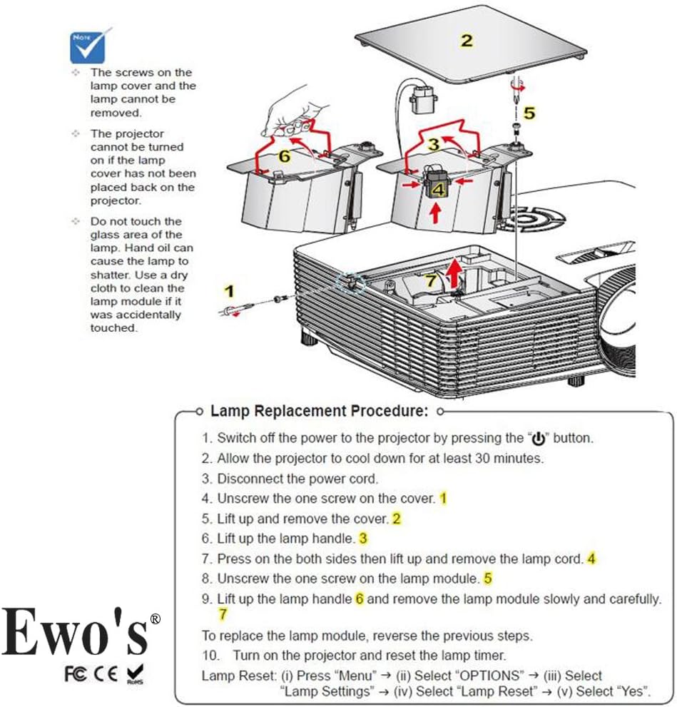 EWO'S BL-FP190E/SP.8VH01GC01 Projector Lamp Bulb for Optoma HD141X HD26 GT1080 W316 DH1009 H182X S316 X316 GT1080darbee Lamp Bulb Replacement: Office Products
