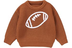 OMKZANBI Football Baby Sweater Rugby Embroidery Sweater Shirt Chunky Knit Sweater Pullover Tops Neutral Fall Winter Outfit