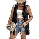 Verdusa Women's Plus Size Fringe Vest Faux Suede Rivets Sleeveless Tassel Jacket Western Cowgirl Outfits