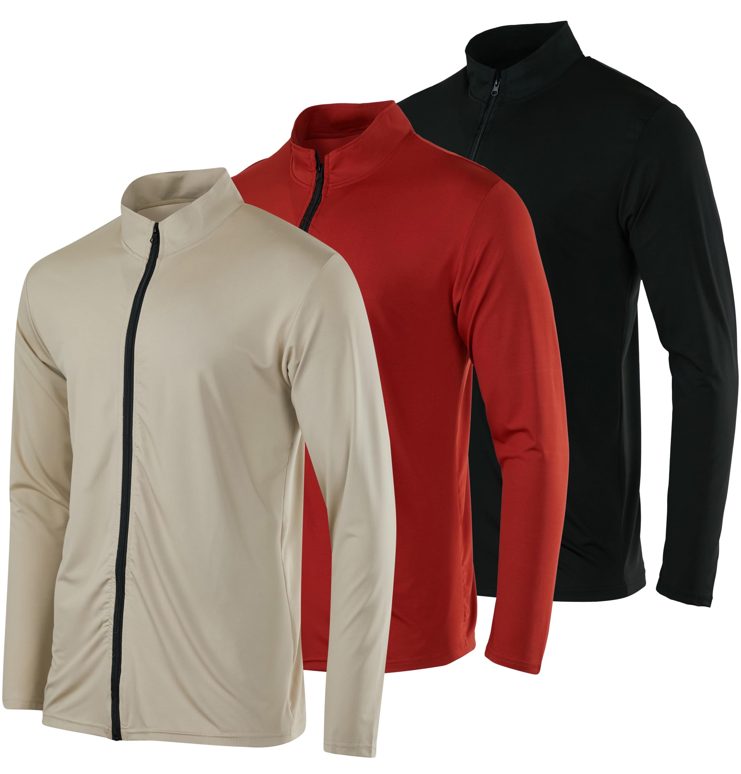 Photo 1 of 3 Pack: Men’s Quick Dry Fit Long Sleeve Full Zip Up Workout Running Jacket Fitness Sports Casual Outdoor Hiking Performance Active Athletic Wicking Track Hybrid Golf Windbreaker Sweatshirt Set 2, M