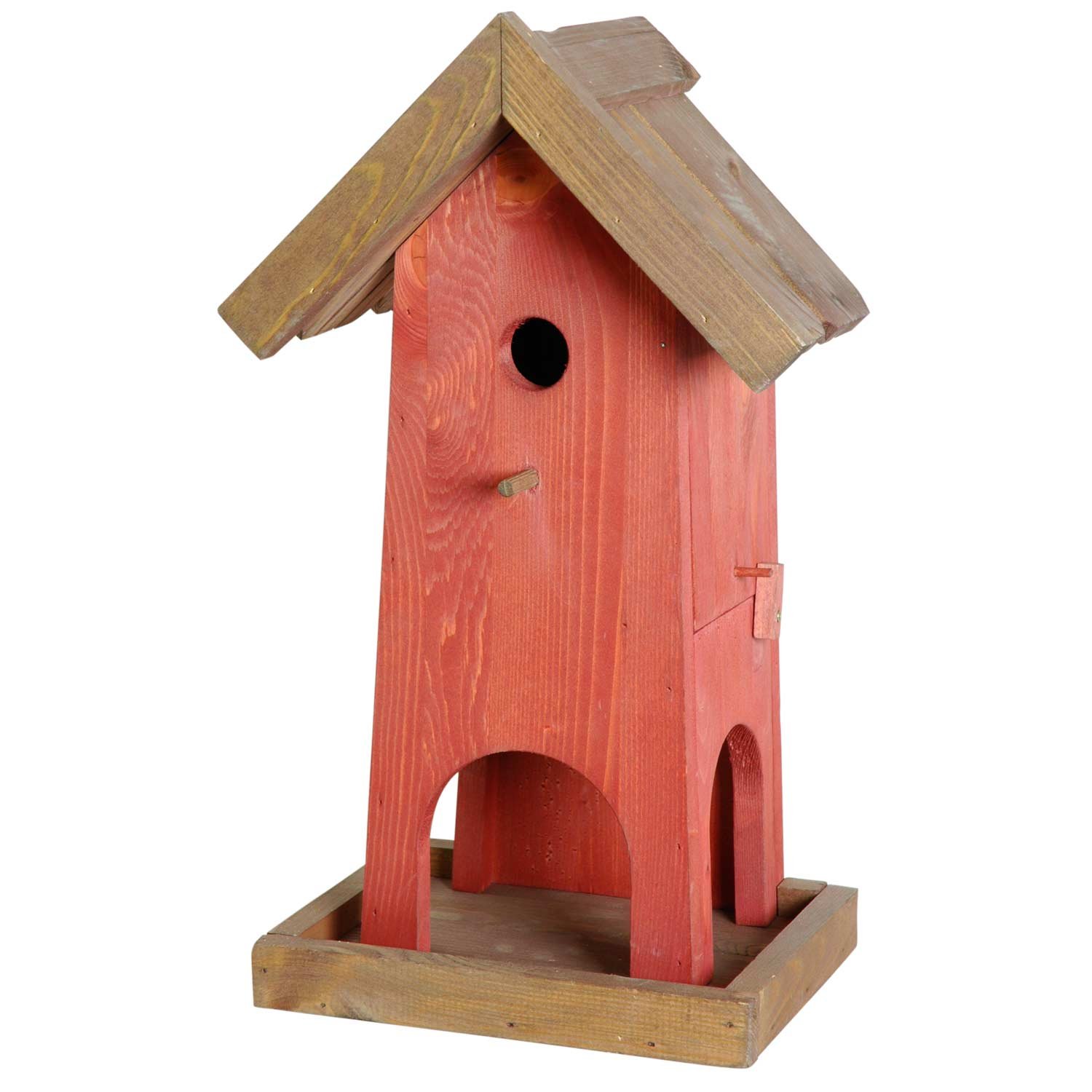 Luxus-Vogelhaus Large birdfeeder - nestingbox comination with opening roof, 45 cm high, red/brown