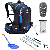 TerraWest Core Avalanche Kit,Ski Backpack including Recco &amp; Removable Back Protector, Hydration Bladder, Avalanche Shovel, Avalanche Probe, Backcountry Skiing, Snowboarding, Snowmobiling (Black)
