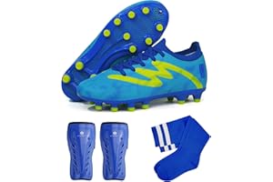 brooman Kids Firm Ground Soccer Cleats Boys Girls Football Shoes with Shin Guards and Soccer Socks