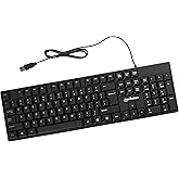 Manhattan Wired Computer Keyboard – Basic Black Keyboard - with 4.5ft USB-A Cable, 104-keys, Foldable Stands - Compatible for