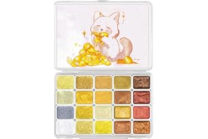 CraftyManor Mini Glitter Watercolor Paint Set, 20 Colors Shimmer Metallic Watercolour Painting Sets, Solid Pearl Water Color Paints for Adult, 1ml Trial Pack (Gold 20)