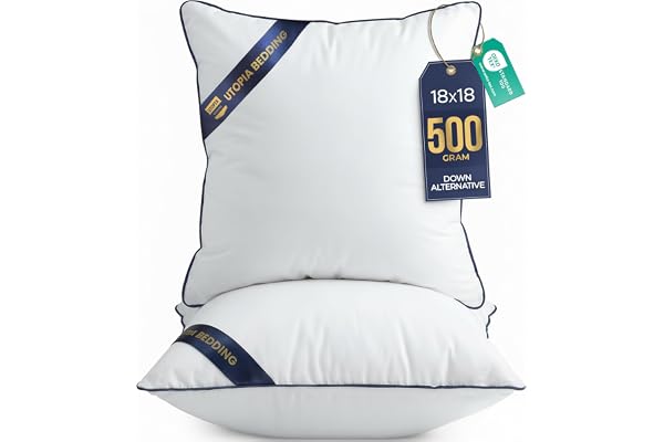 Utopia Bedding Throw Pillow Inserts (Pack of 2, White), 18 x 18 Inches Decorative Indoor Pillows for Sofa, Bed, Couch, Cushio