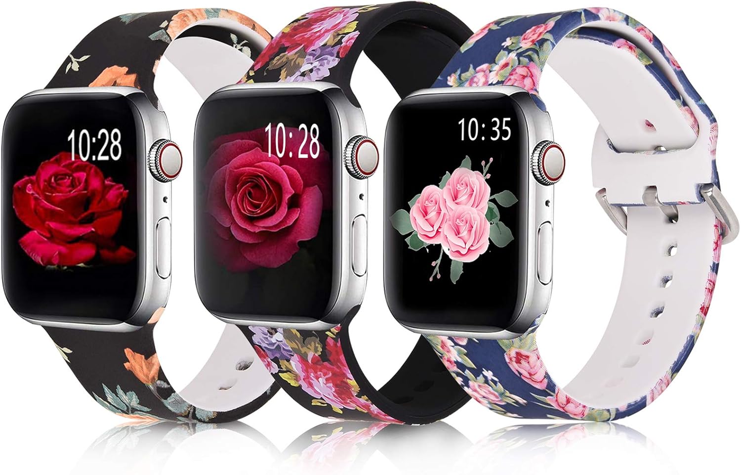 Koreda Floral Bands Compatible with Apple Watch 38mm 40mm, Silicone Fadeless Pattern Printed Replacement Bands for iWatch SE & Series 6 & Series 5/4/3/2/1 for Women Men