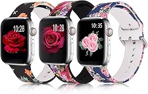 Koreda Floral Bands Compatible with Apple Watch 38mm 40mm, Silicone Fadeless Pattern Printed Replacement Bands for iWatch SE & Series 6 & Series 5/4/3/2/1 for Women Men