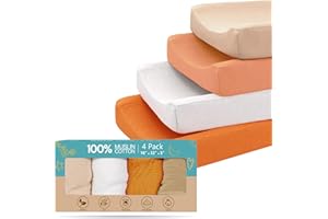 CrimsonMark 100% Muslin Changing Pad Cover Pack of 4-32x16 Ultra Soft 120GSM Baby Changing Pad Covers for Girls and Boys - Easy wash Diaper Changing pad Cover with Low Shrinkage