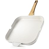 SENSARTE Nonstick Ceramic Grill Pan for Stove Tops, Square Grilling Pan with Pour Spouts, Non Toxic Durable Grill Skillet for All Stoves(Gas,Electric,Induction) PTFE,PFAS,PFOA Free, 12Inch (White)