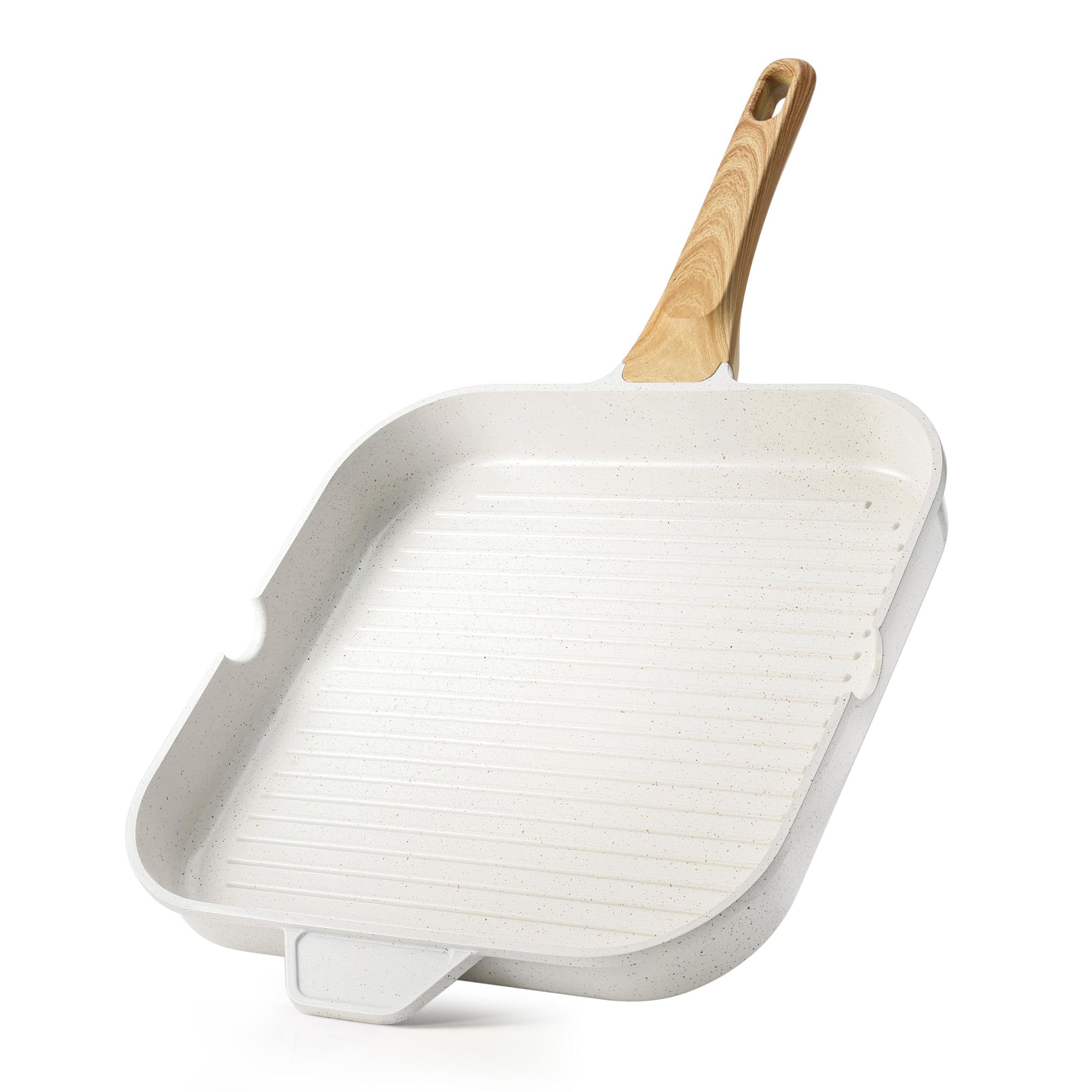 Photo 1 of SENSARTE Nonstick Ceramic Grill Pan for Stove Tops, Square Grilling Pan with Pour Spouts, Non Toxic Durable Grill Skillet for All Stoves(Gas,Electric,Induction) PTFE,PFAS,PFOA Free, 12Inch (White)