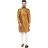 SKAVIJ Men’s Art Silk Embroidered Kurta Pajama Set - Eid & Ramadan Traditional Festive Wear