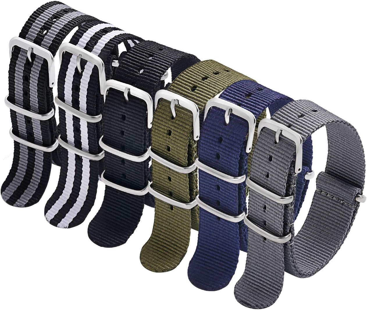 Carty NATO Strap 6 Packs 18mm 20mm 22mm Watch Band Nylon Replacement Watch Straps for Men Women