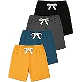 Real Essentials 4 Pack: Boys' Cotton French Terry Shorts with Pockets for Kids Teens Youth - Sleep Casual Lounge (4-18)