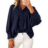 KIRUNDO Blouses for Women Dressy Casual Fashion Clothing Long Sleeve Shirts Loose Fit Button Down Pleated Boho Going Out Tops