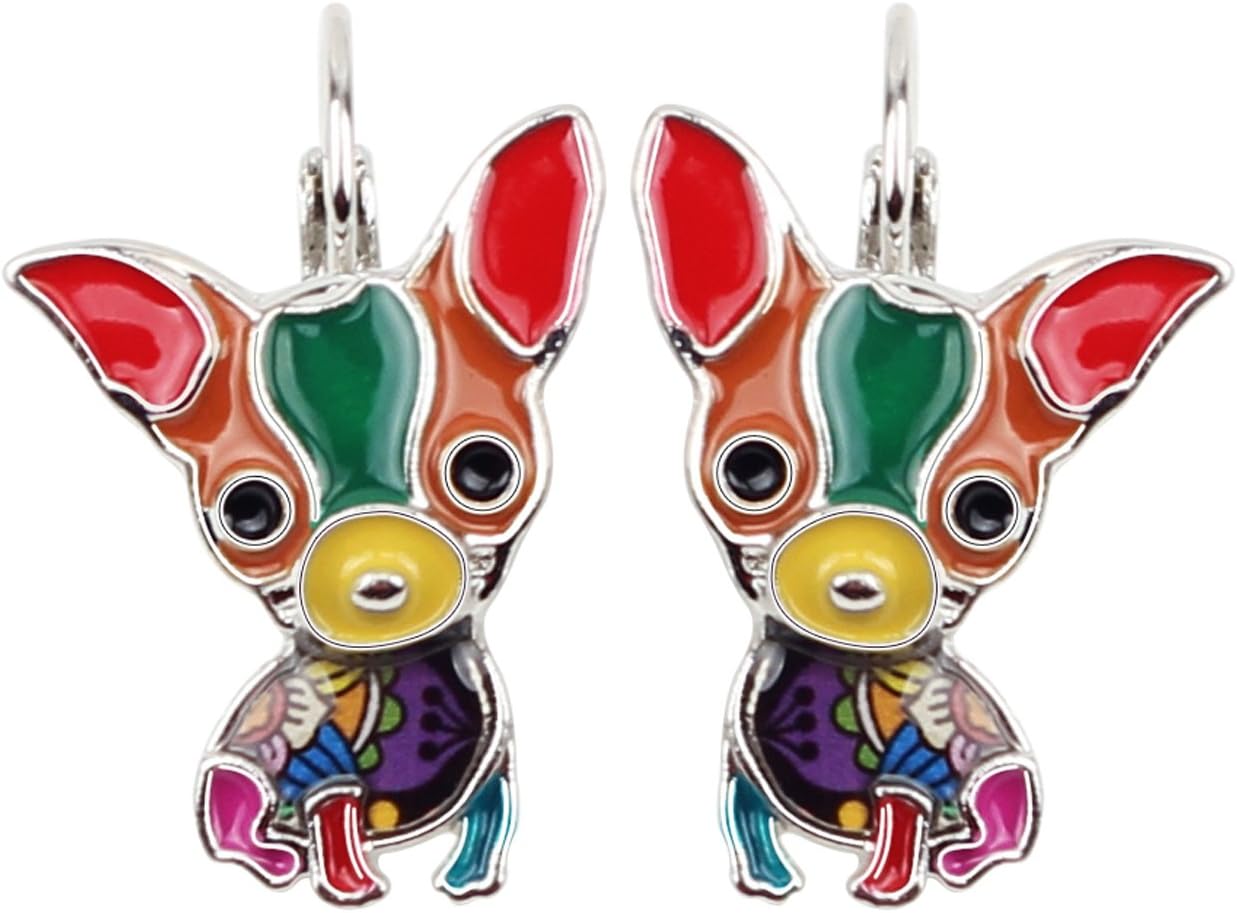 Enamel Cute Chihuahua French Clip Earrings for Women Girls Chihuahua Dangle Earrings Jewelry Gift