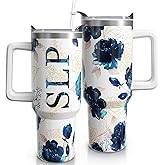 qoepfnsh Speech Therapy Tumbler with Handle SLP Travel Coffee Mug Cups Speech Language Pathology Tumblers with Lid and Straw Stainless Steel Insulated Speech Pathologist Therapist Gifts for Women