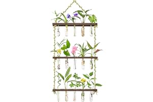 Grovind Propagation Stations, 3 Tier Large Wall Hanging Plant Terrarium with Wooden Stand Retro Propagation Station Test Tubes for Hydroponic Indoor Plants Cutting Planter for Home Garden Office Decor