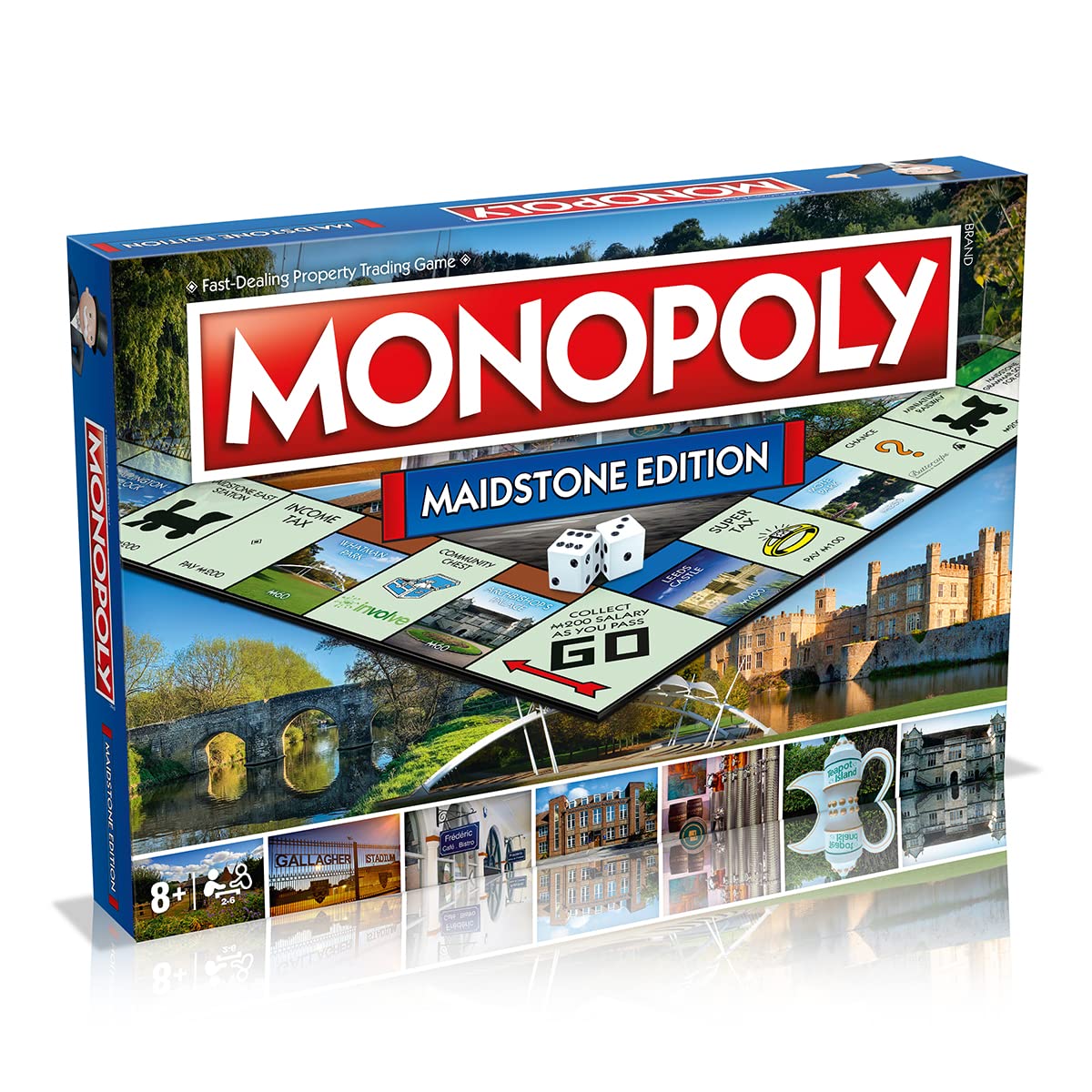 Winning Moves Maidstone Monopoly Board Game, Advance to Yalding Bridge, Teapot Island and the Hazlitt Theatre, 2–6 players makes a great gift for players aged 8 plus