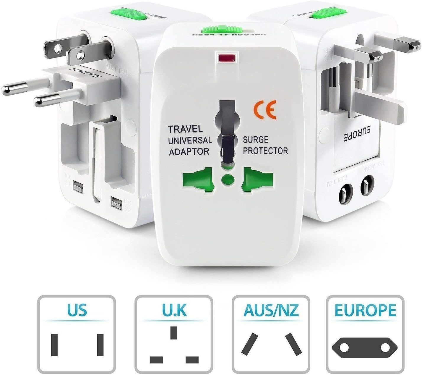 JMO27Deals® Universal International World Wide Travel Adapter Plug (Europe/UK/US/China/India) All in One Universal Travel Adapter Plug Surge Protector (White)