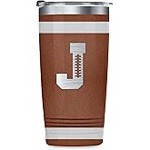 Onebttl Personalized Football Gifts for Teen Boys, Men, Coaches, 20oz Stainless Steel Tumbler with Laser Etched Initials for Football Players, Lovers - J