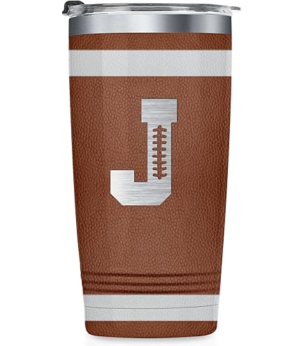 GlitaZola Football Themed Tumbler - 30oz Insulated Stainless Steel Cup With Handle For Rugby Fans & Players